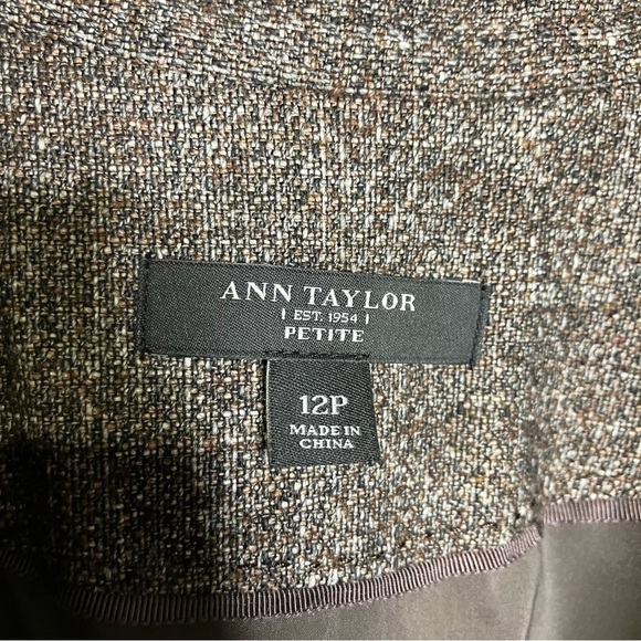 Ann Taylor brown tweed skirt suit set wool blend size 12 8 petite - Picture 3 of 13